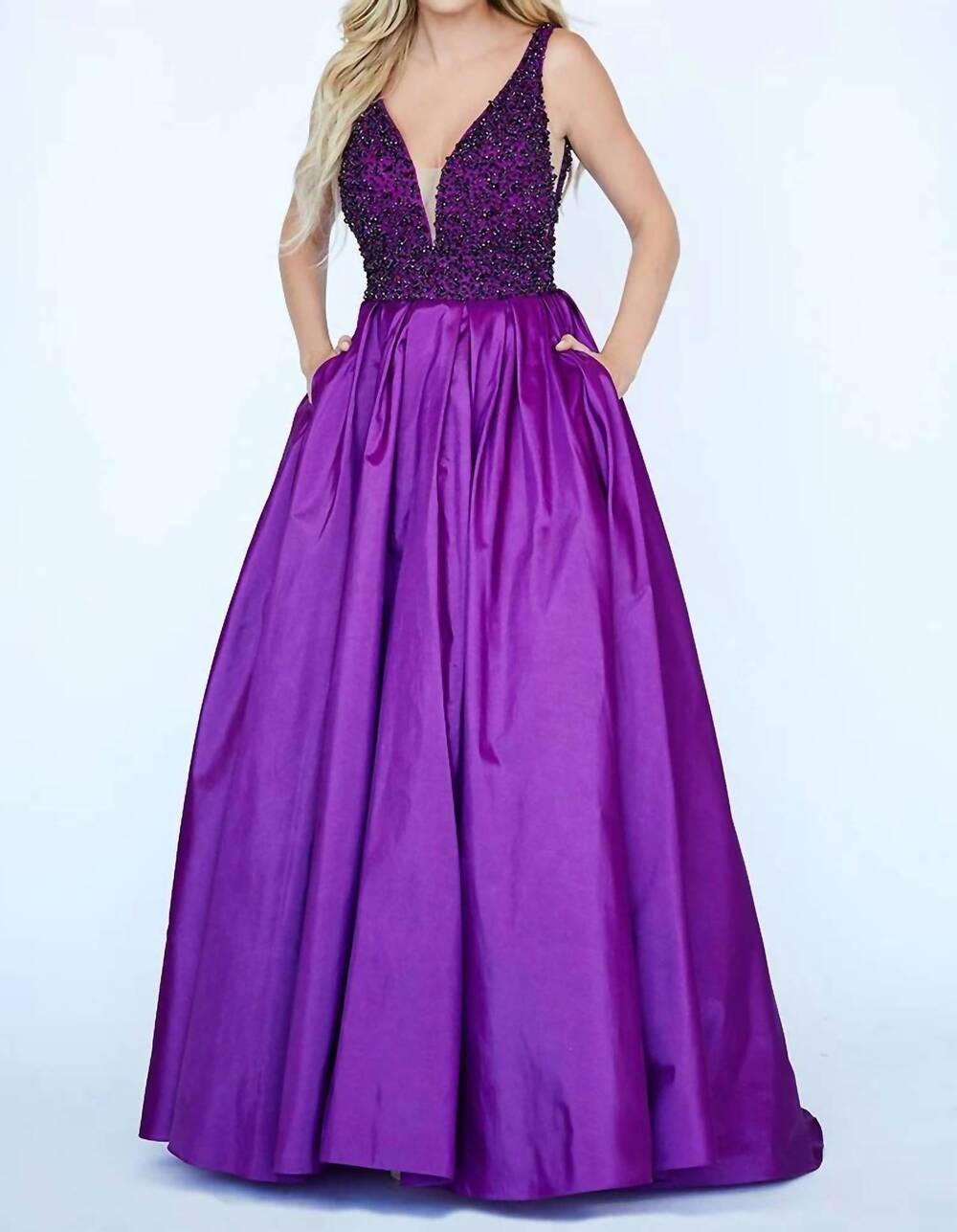 NEW JOLENE beaded v neck bodice dress in magenta